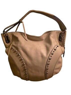 Vtg Y2K Maxx New York Studded Cream Pebbled Leather Hobo Shoulder Bag EUC
